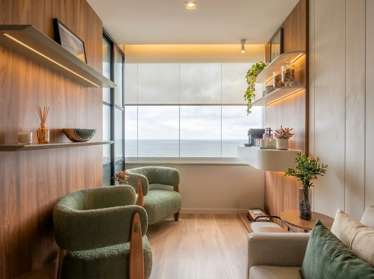 Interior de apartamento de veraneio projetado por Ana Malaquias
